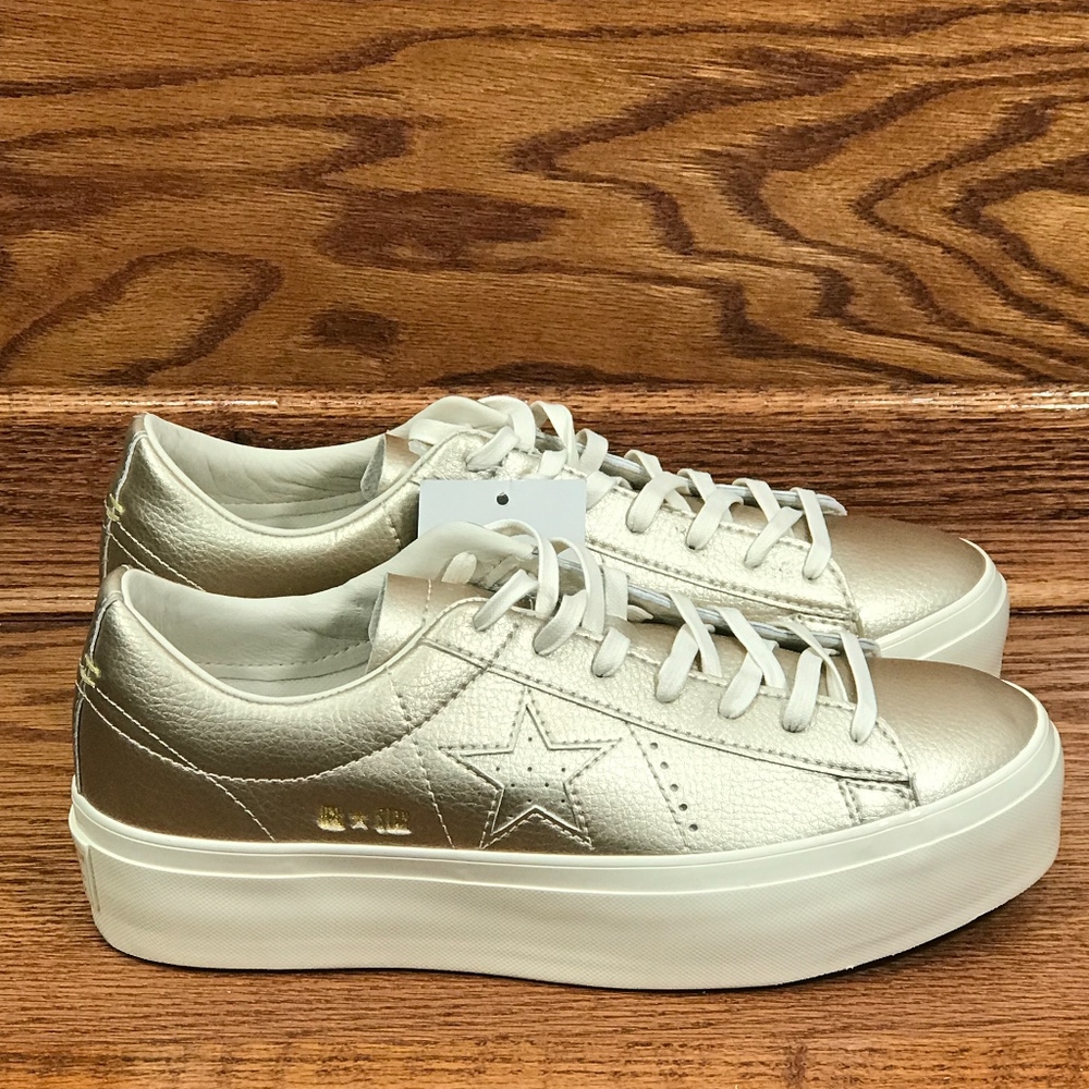 Converse One Star Platform Ox Gold Egret Shoes - Picture 2 of 7